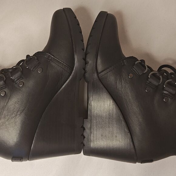 Sorel After Hours Lace Up Boot Women's 6.5 Black Leather Shearling Top Roll - Picture 7 of 11